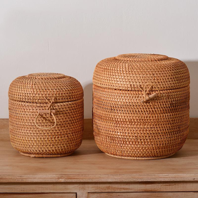 Food Storage On Table - Handwoven Rattan Tea Storage Box With