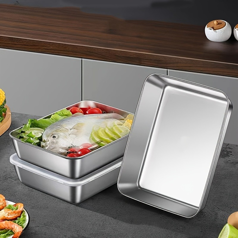 3/6Pcs Stainless Steel Rectang - Storage Food Tray ulasan dan harga