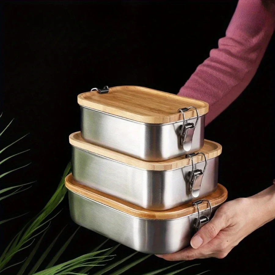 New 304 Stainless Steel Bamboo - Food Storage On Table ulasan dan harga