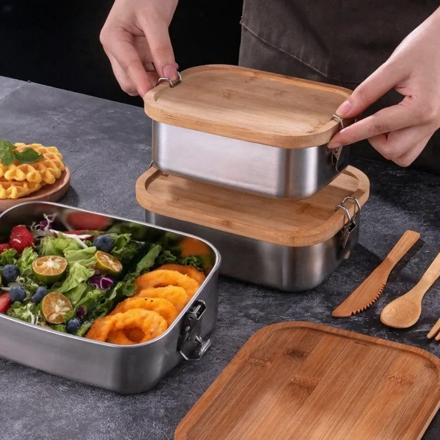 New 304 Stainless Steel Bamboo - Food Storage On Table ulasan dan harga