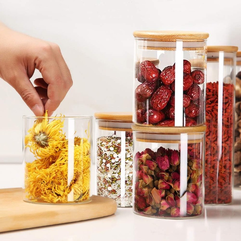 12 Glass Jars Set with Bamboo  - Food Storage Glass Containers Large ulasan dan harga
