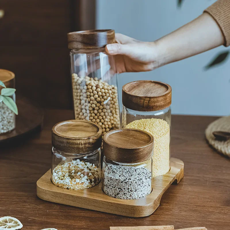 Wood Lid Orgnizer Glass Airtig - Food Storage Glass Container Set ulasan dan harga