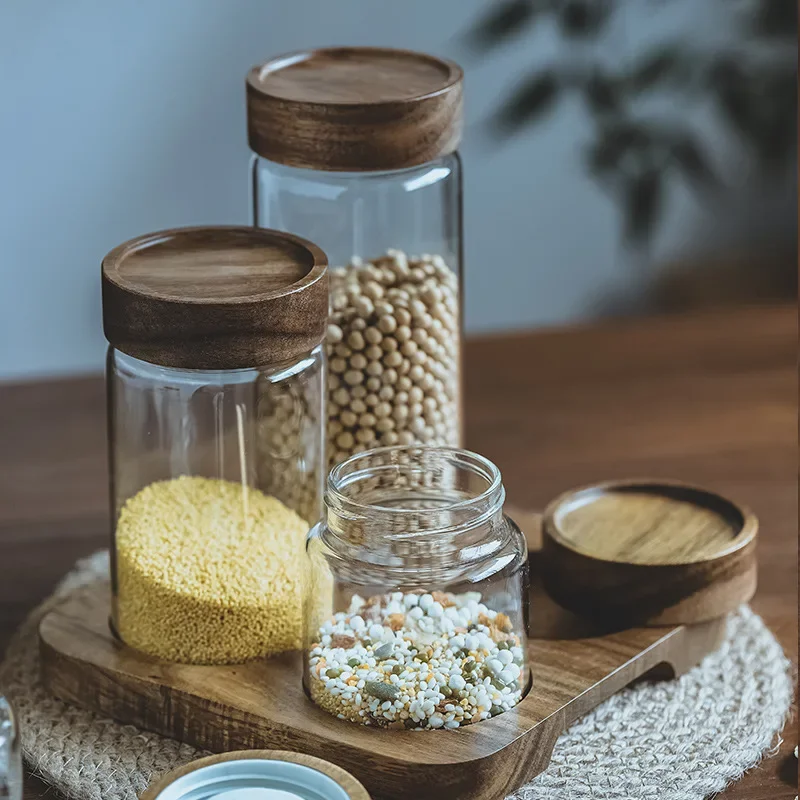 Wood Lid Orgnizer Glass Airtig - Food Storage Glass Container Set ulasan dan harga